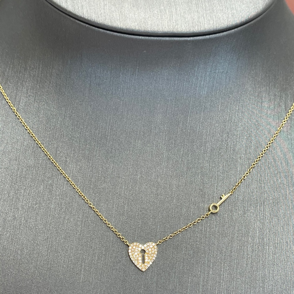 14kt Gold Heart Lock And Key Diamond Necklace